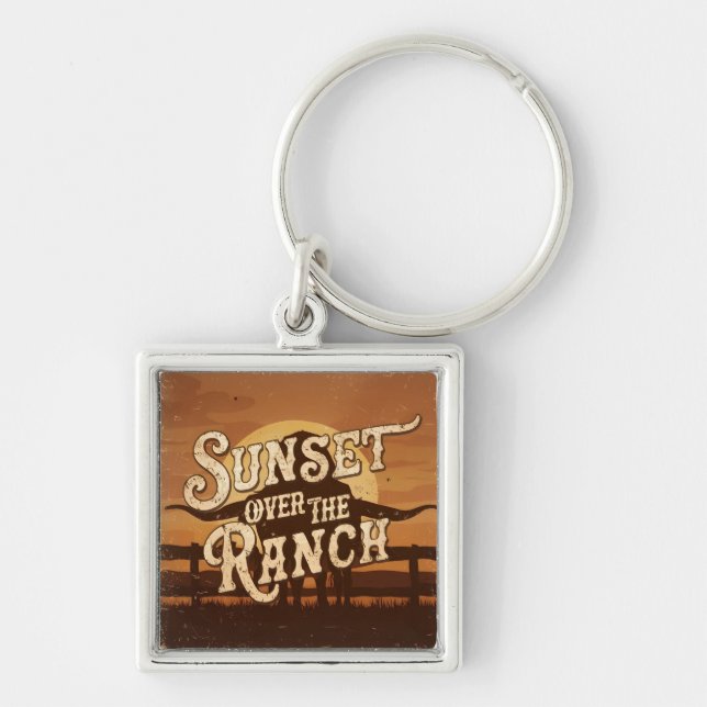 Vintage Sunset Over the Ranch Keychain (Front)