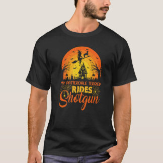 Vintage Sunset Patterdale Terrier Dog Ride Shotgun T-Shirt