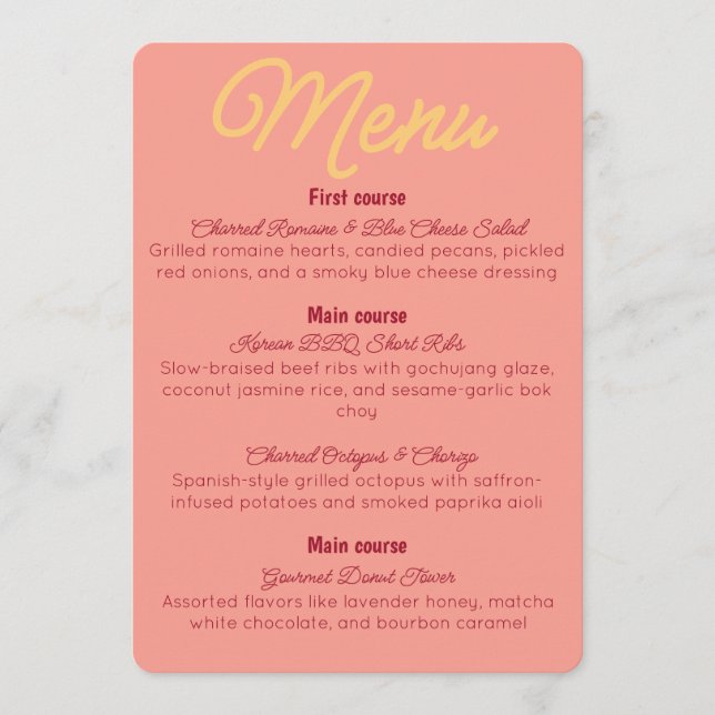 Vintage Sunset Retro Food And Drinks Menu Invitation (Front)