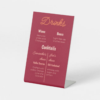 Vintage Sunset Retro Wedding Drinks Menu Pedestal Sign