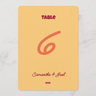 Vintage Sunset Retro Wedding Table Number