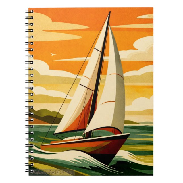 Vintage Sunset Sailboat Ocean Adventure Notebook (Front)