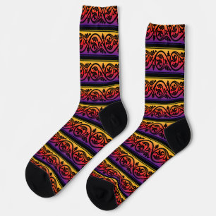 Vintage Sunset Scroll Pattern Crazy Socks