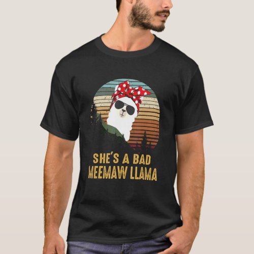 Vintage Sunset Shes A Bad Meemaw Llama  Mothers  T_Shirt