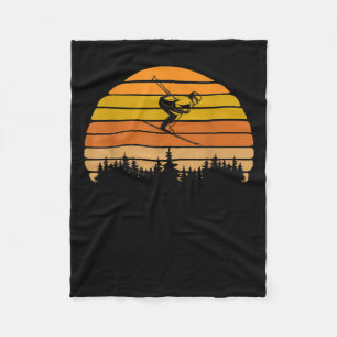 Vintage Sunset Skiing Design For Skiers  Fleece Blanket