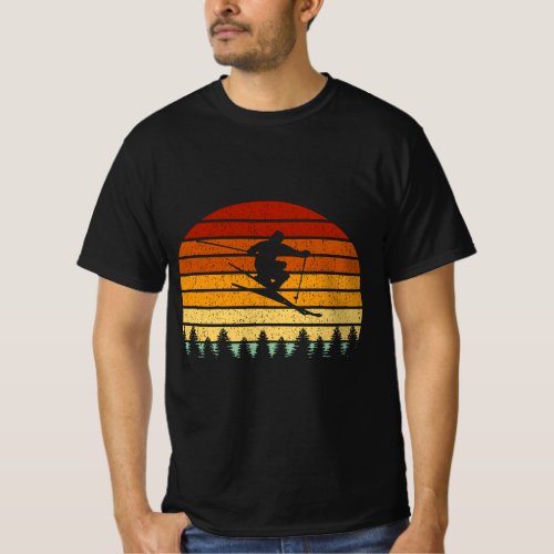 Vintage Sunset Skiing Gift For Skiers T_Shirt