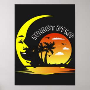 Vintage Sunset Strip Moon Poster