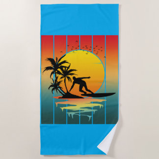Vintage Sunset Surfing Surfer Ocean Surf Beach Towel