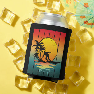 Vintage Sunset Surfing Surfer Ocean Surf Can Cooler