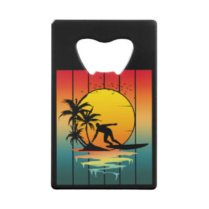 Vintage Sunset Surfing Surfer Ocean Surf Credit Card Bottle Opener