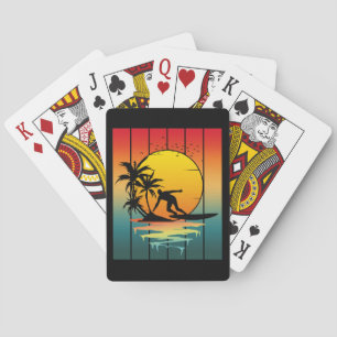 Vintage Sunset Surfing Surfer Ocean Surf Poker Cards