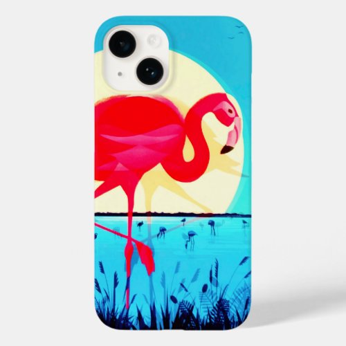 Vintage Sunset Tropical Lake Flamingo  Case_Mate iPhone 14 Case