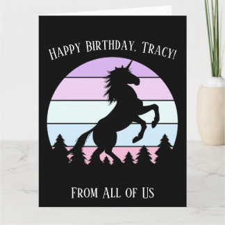 Vintage Sunset Unicorn Rearing Name Date Birthday Card