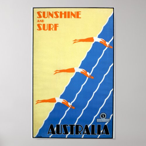 Vintage Sunshine and Surf in Australia Travel Poster