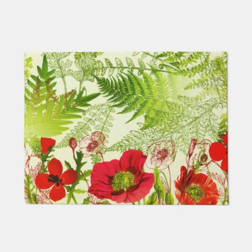 Vintage Sunshine Blooming Poppies Floral Doormat