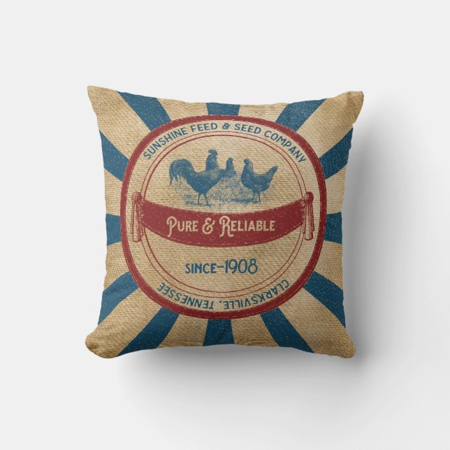 Vintage Sunshine Feed Chickens Advertisement Throw Pillow (Front)