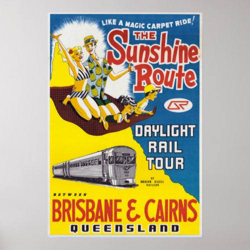 Vintage Sunshine Route Brisbane  Cairns Australia Poster