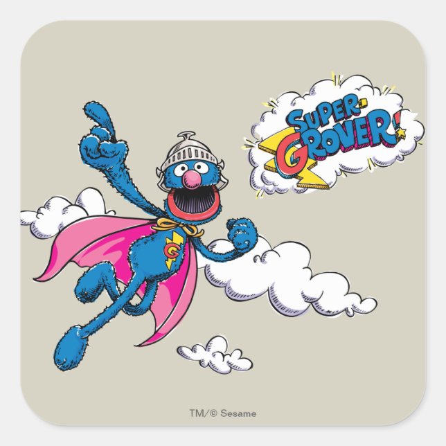 Vintage Super Grover Square Sticker (Front)