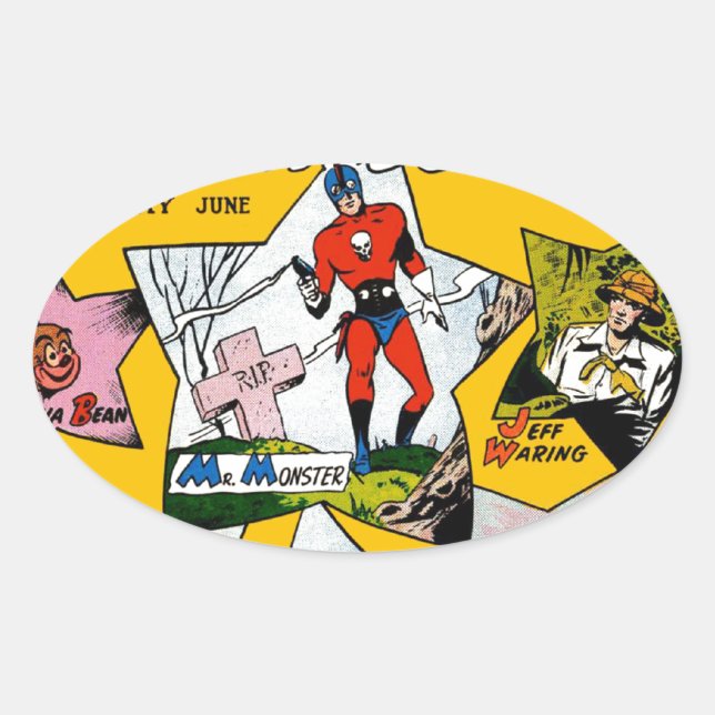 Vintage Super Hero Comic Oval Sticker (Front)