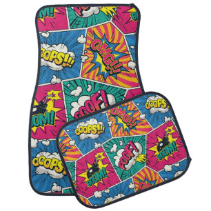Vintage Superhero Onomatopoeia Comic Car Floor Mat