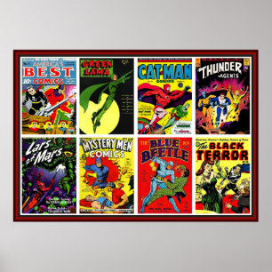 Vintage Superheroes Comic Book Compilation Poster