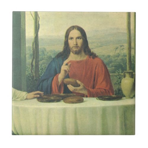 Vintage Supper At Emmaus with Jesus Christ Ceramic Tile