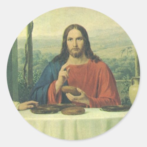 Vintage Supper At Emmaus with Jesus Christ Classic Round Sticker