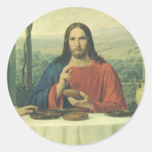 Vintage Supper At Emmaus with Jesus Christ Classic Round Sticker