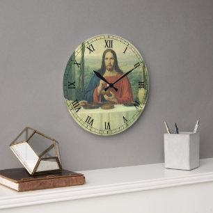 Vintage Supper At Emmaus with Jesus Christ Large Clock
