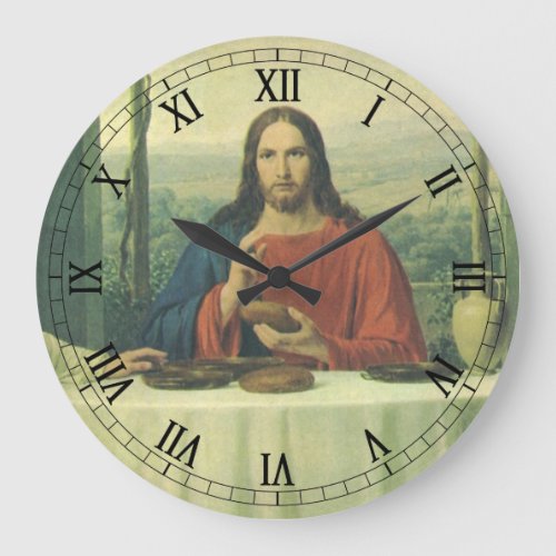 Vintage Supper At Emmaus with Jesus Christ Large Clock