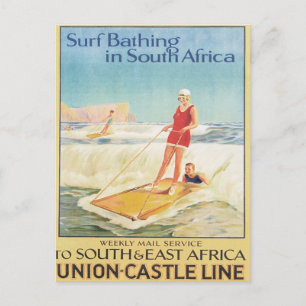 Vintage Surf Bathing South Africa Postcard