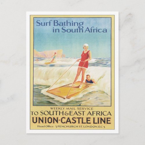 Vintage Surf Bathing South Africa Postcard