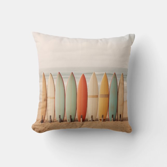 Vintage Surf Boards Throw Pillow (Front)