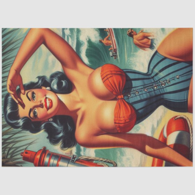 Vintage Surf Pin-up Tissue Paper (Front)