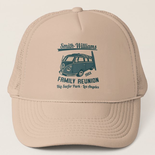Vintage Surf Van Family Beach Reunion Trucker Hat (Front)