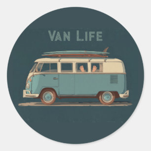 Vintage Surf Van – Retro Camper Design Classic Round Sticker