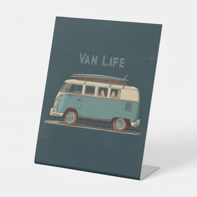 Vintage Surf Van – Retro Camper Design Pedestal Sign (Front)