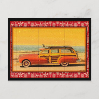 vintage surf woodie postcard