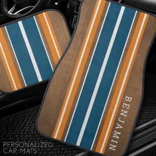 Vintage Surfboard Stripes - Subtle Wood Background Car Floor Mat
