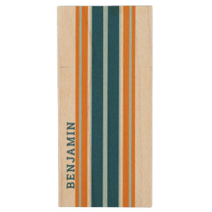 Vintage Surfboard Stripes - Subtle Wood Background Flash Drive