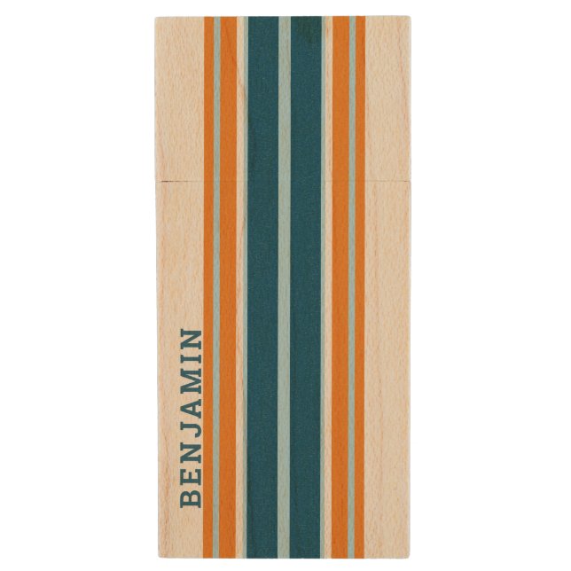 Vintage Surfboard Stripes - Subtle Wood Background Flash Drive (Front Vertical)