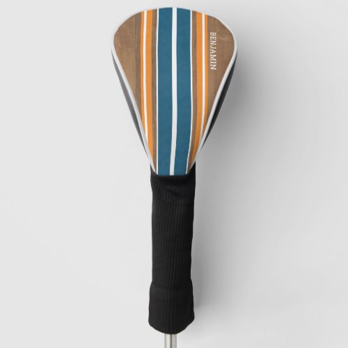 Vintage Surfboard Stripes _ Subtle Wood Background Golf Head Cover