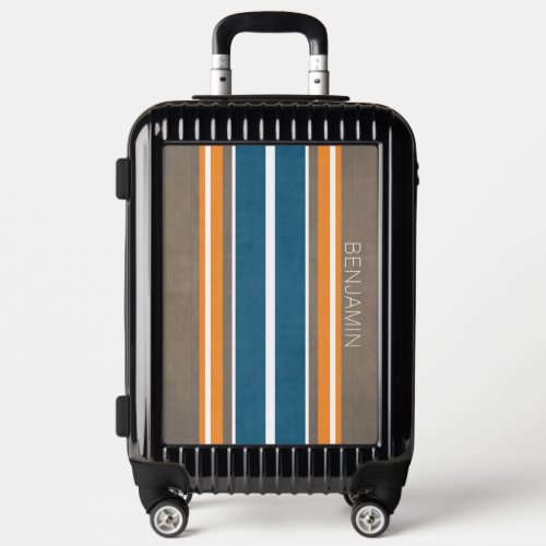 Vintage Surfboard Stripes _ Subtle Wood Background Luggage