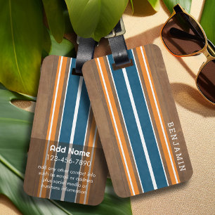 Vintage Surfboard Stripes - Subtle Wood Background Luggage Tag