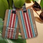 Vintage Surfboard Stripes - Subtle Wood Background Luggage Tag<br><div class="desc">A colorful, retro stripe design in blue and rust on a faux wood print background. A vintage surfboard stripe design with a beach and surf look. Add your name or monogram to make this a personal phone case that will stand out amongst your friends. The name is a thin serif...</div>