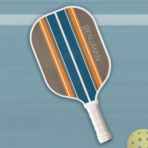 Vintage Surfboard Stripes _ Subtle Wood Background Pickleball Paddle