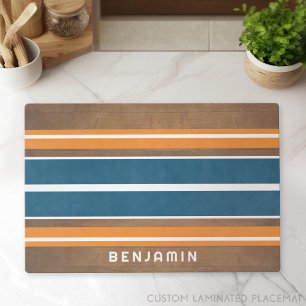 Vintage Surfboard Stripes - Subtle Wood Background Placemat