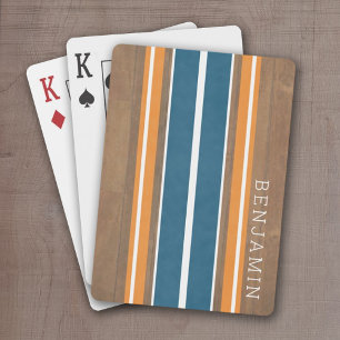 Vintage Surfboard Stripes - Subtle Wood Background Poker Cards