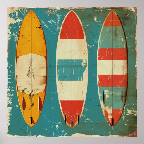 Vintage Surfboards Art Print _ Retro Beach Decor