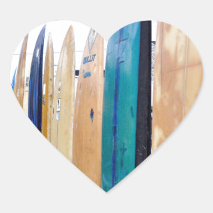Vintage Surfboards on Montauk Beach Heart Sticker